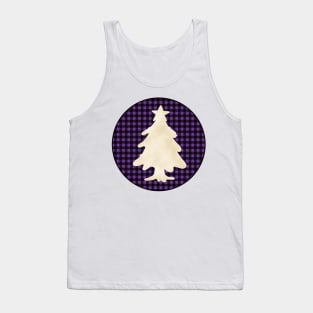 Christmas tree silhouette over a black and violet tile pattern Tank Top